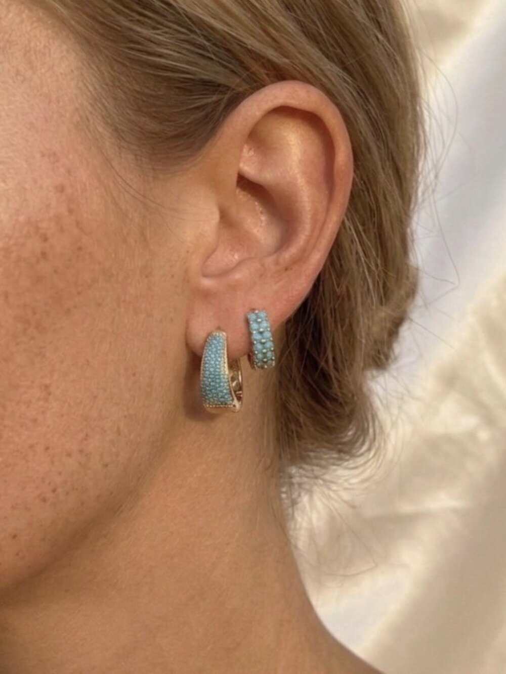Turquoise Gold Huggie Hoop Earrings Set Boho Pave Inlay Jewelry Gift for Her 3
